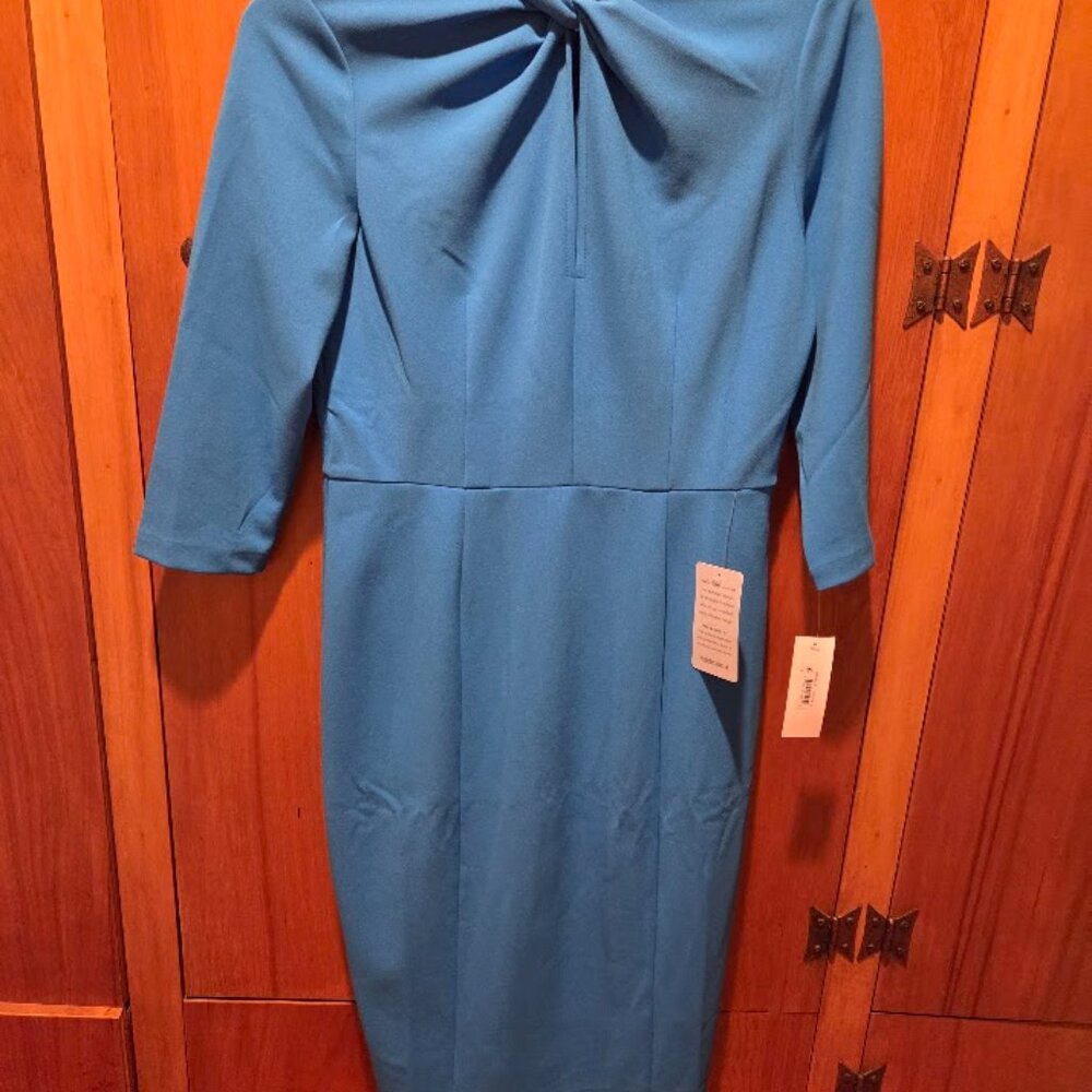 Donna Morgan Twist Neck Sheath Dress Ocean Blue NWT Size 6